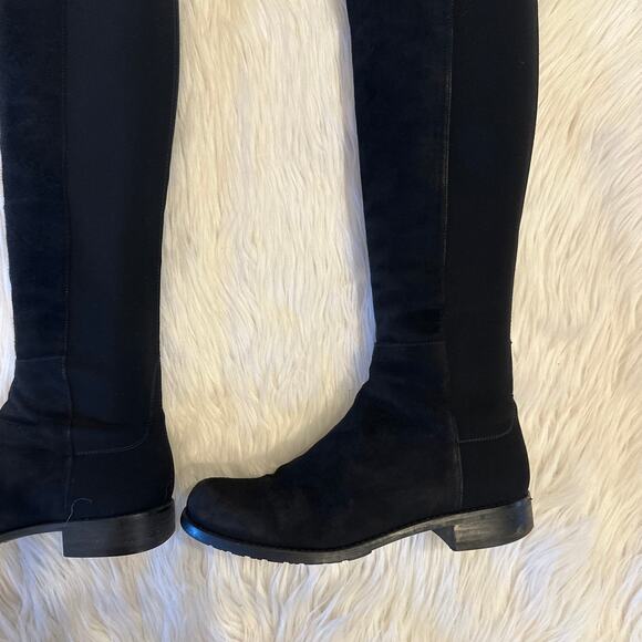 Stuart Weitzman 5050 Over The Knee High Boots Suede Leather Flat, Black - Picture 11 of 16